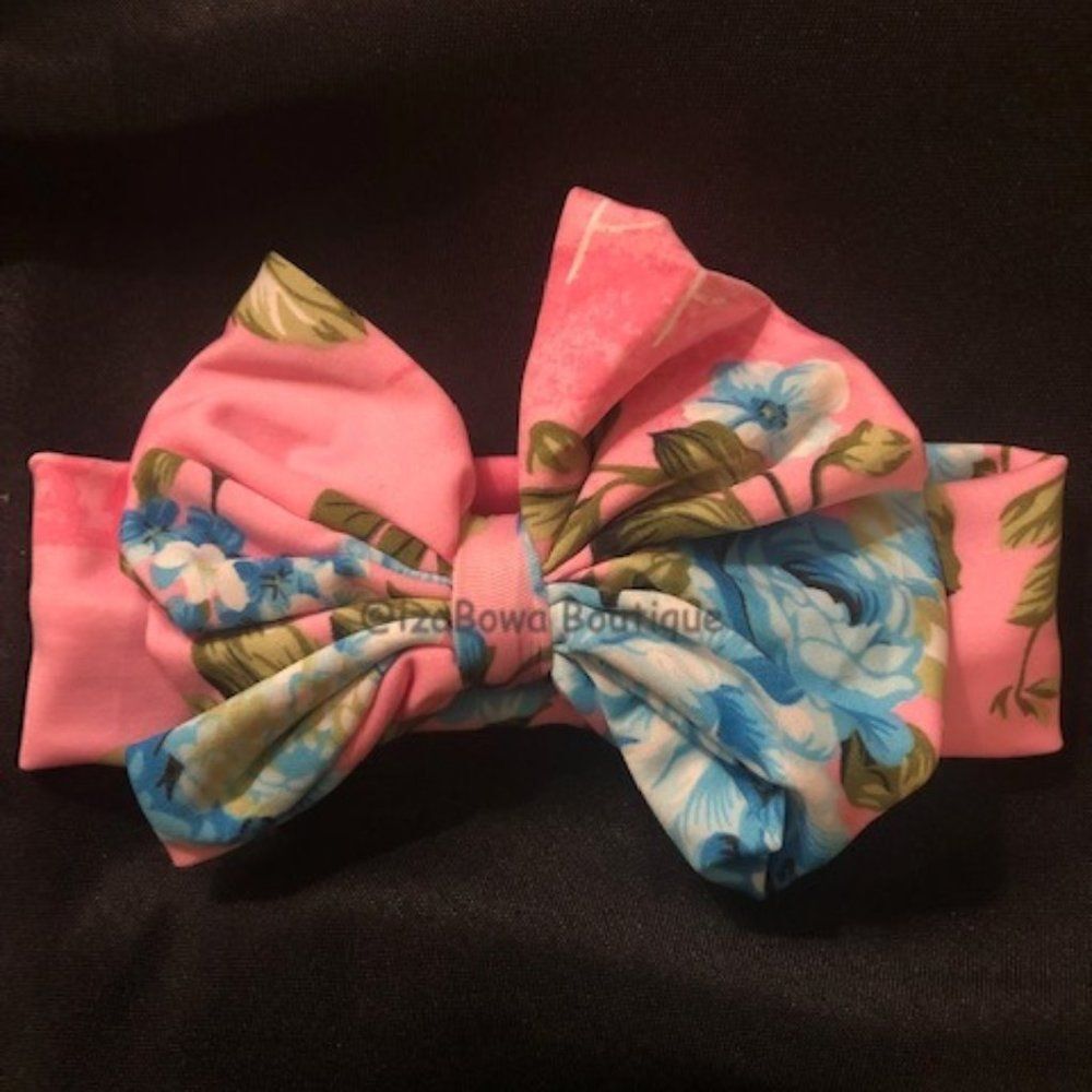 Pink Floral Big Bow Headband  (2)  FLPEIP  Handmade NWT Boutique